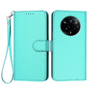 Leren Hoesje Voor Realme 14 Pro Plus 5g Bandje Van Koolstofvezel