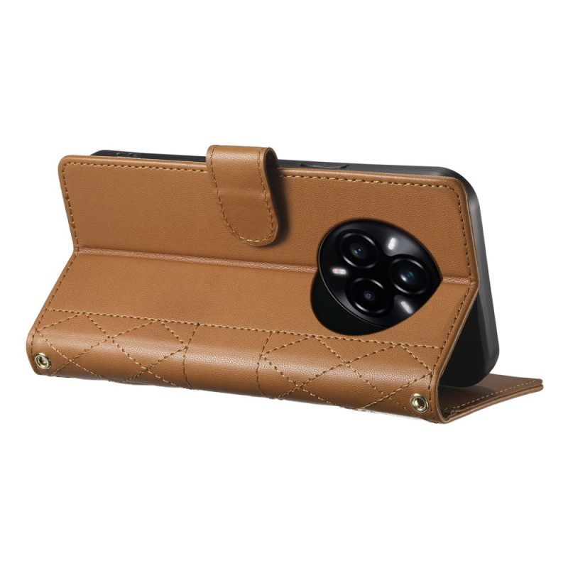 Leren Hoesje Voor Realme 14 Pro Plus 5g Gewatteerd Met Bandje En Schouderband