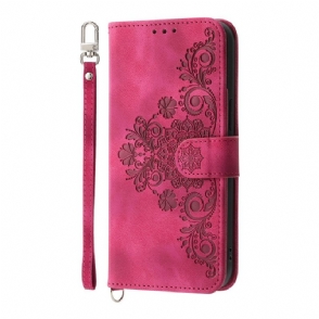 Leren Hoesje Voor Realme 14 Pro Plus 5g Kanten Suède-effect Met Riem En Schouderband