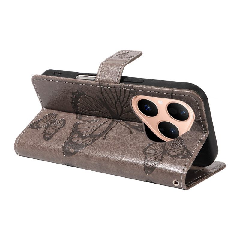 Leren Hoesje Huawei Pura 80 Grote Vlinders Bescherming Hoesje