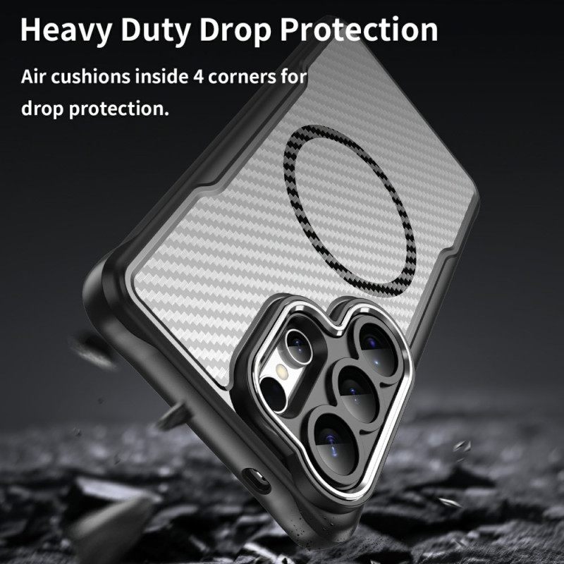 Cover Hoesje Samsung Galaxy S26 Ultra Telefoonhoesje Magsafe Hybrid Protection Carbon Fiber Textuur