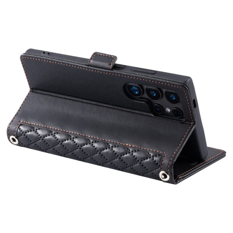 Flip Case Leren Samsung Galaxy S26 Ultra Gewatteerd Met Bandje