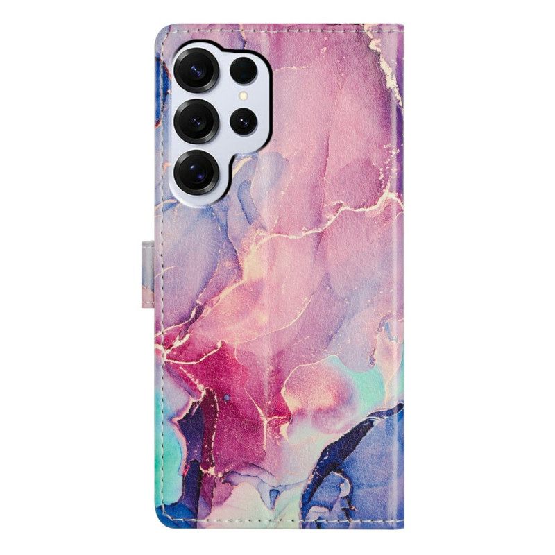 Flip Case Leren Samsung Galaxy S26 Ultra Groen En Roze Marmer