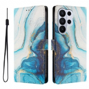 Leren Hoesje Samsung Galaxy S26 Ultra Blauw Marmer Effect