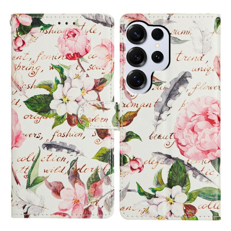 Leren Hoesje Samsung Galaxy S26 Ultra Bloemenpoëzie Bescherming Hoesje