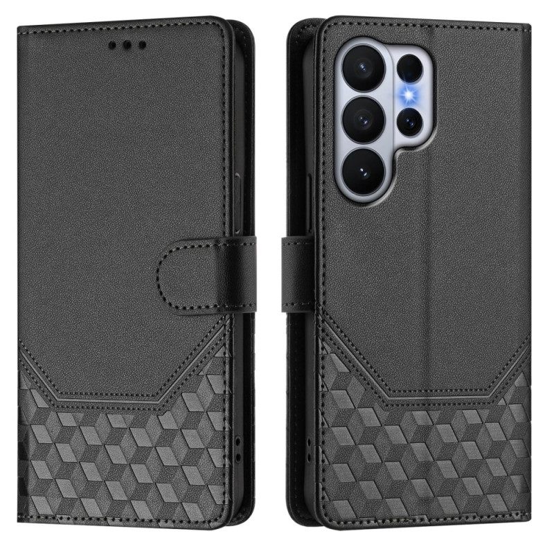 Leren Hoesje Samsung Galaxy S26 Ultra Rfid-blokkerend Kubusontwerp Bescherming Hoesje