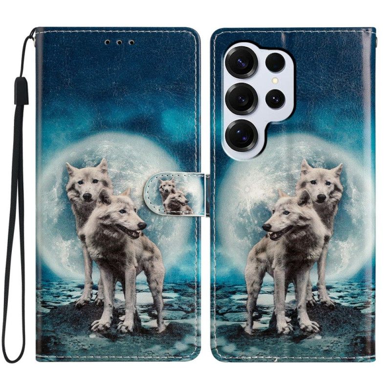 Leren Hoesje Samsung Galaxy S26 Ultra Twee Wolven Bescherming Hoesje