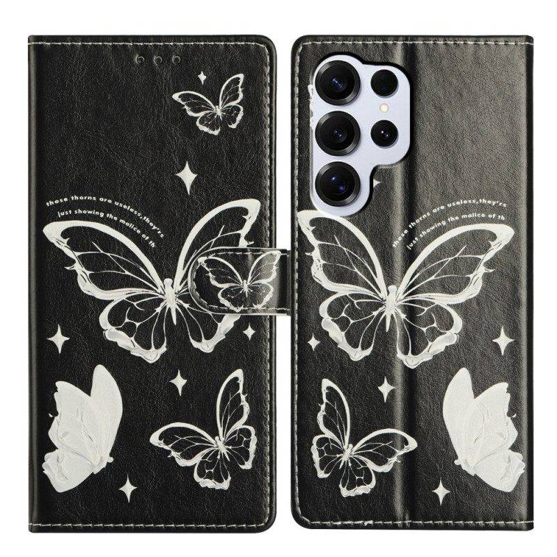 Leren Hoesje Samsung Galaxy S26 Ultra Zwart-witte Vlinders