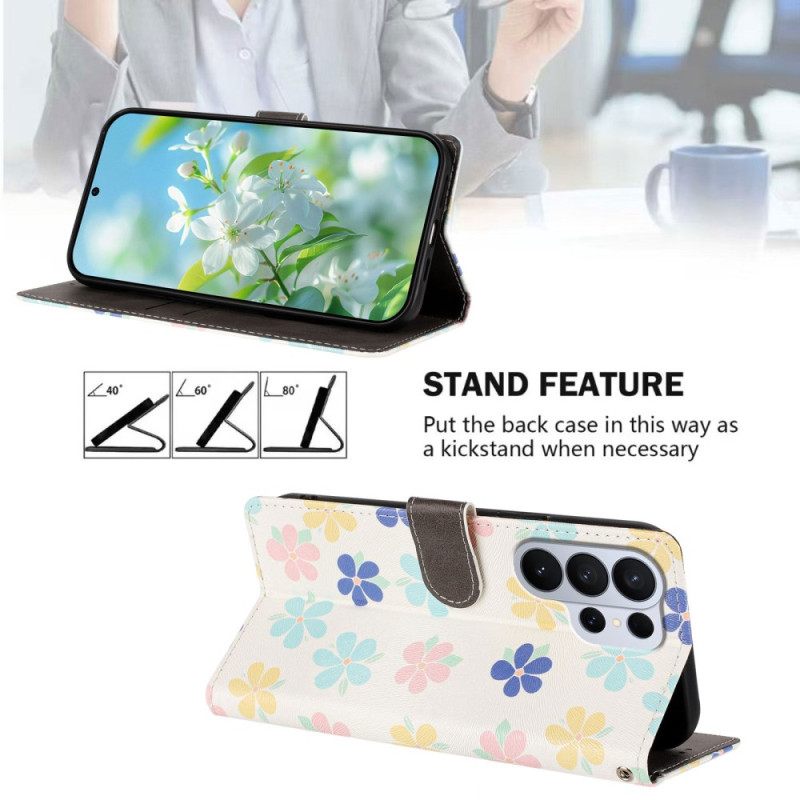 Leren Hoesje Voor Samsung Galaxy S26 Ultra Kleurrijke Bloemen