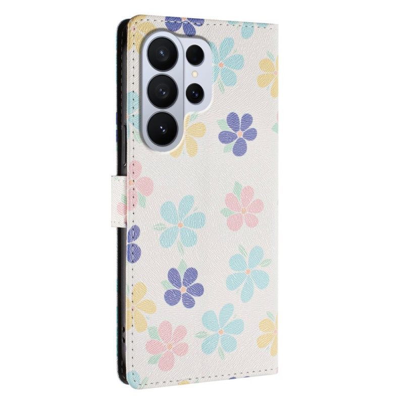 Leren Hoesje Voor Samsung Galaxy S26 Ultra Kleurrijke Bloemen