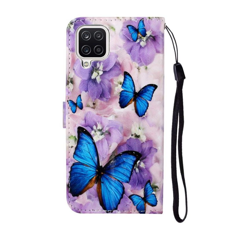 Folio-hoesje voor Samsung Galaxy A12 Blauwe Vlinders En Bloemen
