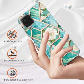 Hoesje voor Samsung Galaxy A12 Marmer En Witte Bloemen