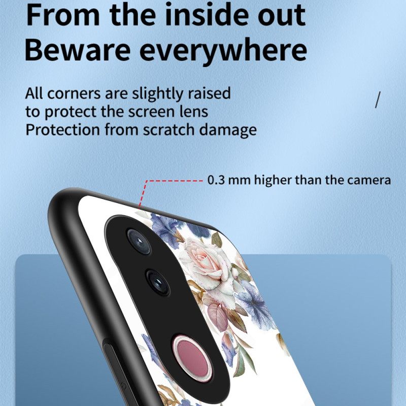Case Hoesje Vivo V50 5g Telefoonhoesje Gehard Glas Met Bloemen