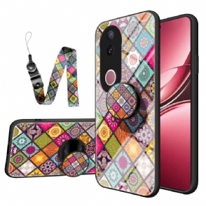 Cover Hoesje Vivo V50 5g Telefoonhoesje Patchwork Standaard En Riem