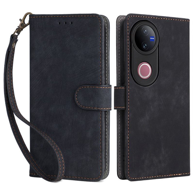 Flip Case Leren Vivo V50 5g Rfid-bescherming En Riem