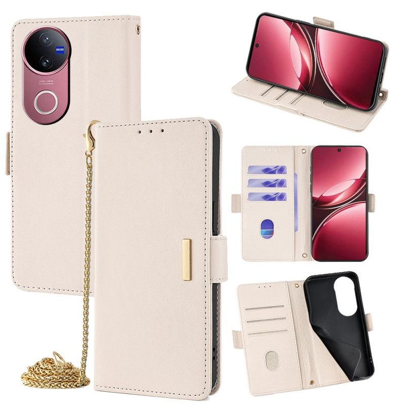 Folio-hoesje Vivo V50 5g Telefoonhoesje Gouden Sluiting En Schouderband