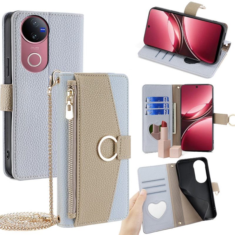 Folio-hoesje Vivo V50 5g Telefoonhoesje Spiegelportemonnee Met Ketting