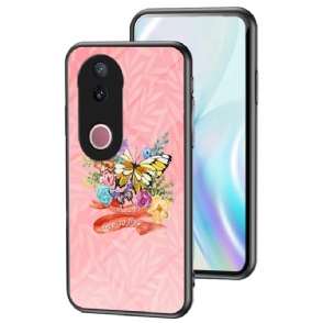 Hoesje Vivo V50 5g Gehard Glas Met Vlinderpatroon Bescherming Hoesje
