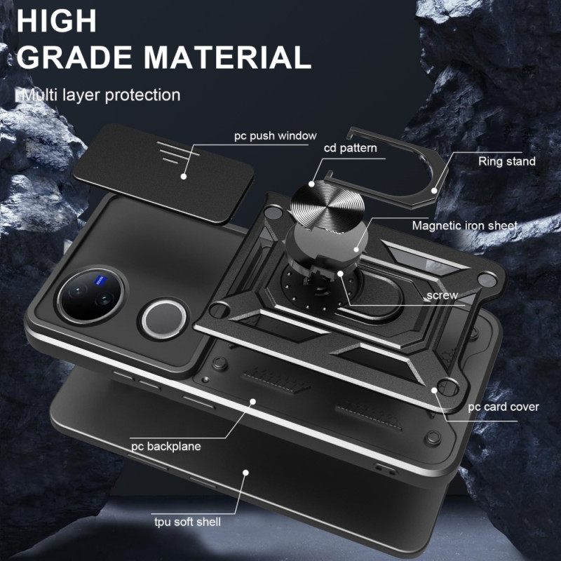 Hoesje Vivo V50 5g Schuifbare Cameracover En Steun Bescherming Hoesje