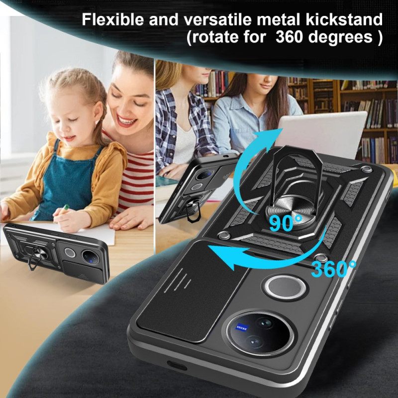 Hoesje Vivo V50 5g Schuifbare Cameracover En Steun Bescherming Hoesje