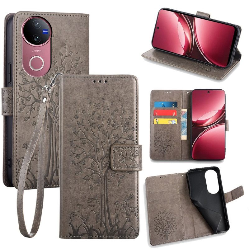 Leren Hoesje Vivo V50 5g Hertenboom Bescherming Hoesje