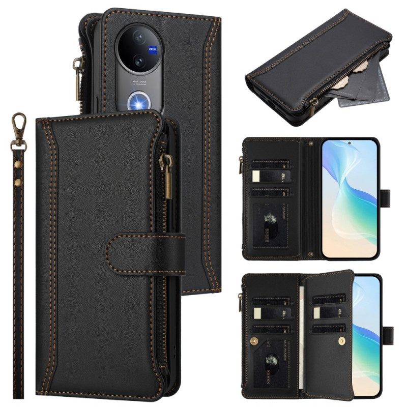 Leren Hoesje Voor Vivo V50 5g 9 Kaartsleuven En Polsbandje