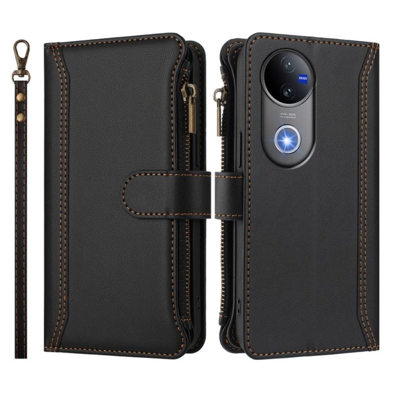 Leren Hoesje Voor Vivo V50 5g 9 Kaartsleuven En Polsbandje