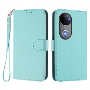 Leren Hoesje Voor Vivo V50 5g Effen Kunstleer Met Bandje