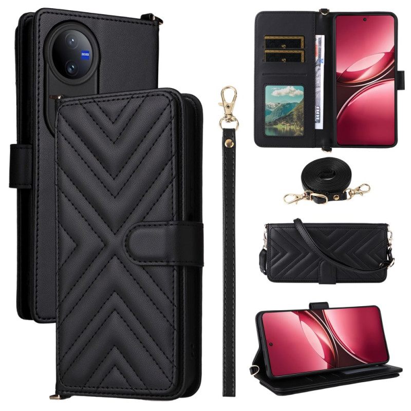 Leren Hoesje Voor Vivo V50 5g Gewatteerd Met Riemen