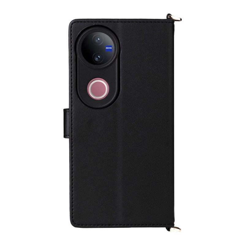 Leren Hoesje Voor Vivo V50 5g Gewatteerd Met Riemen