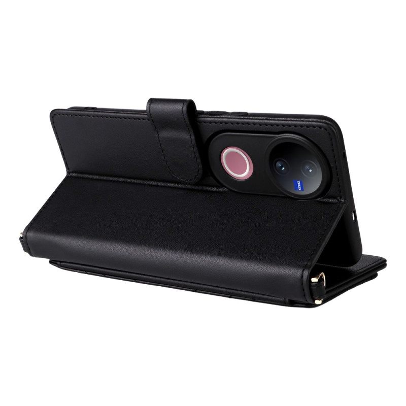 Leren Hoesje Voor Vivo V50 5g Gewatteerd Met Riemen