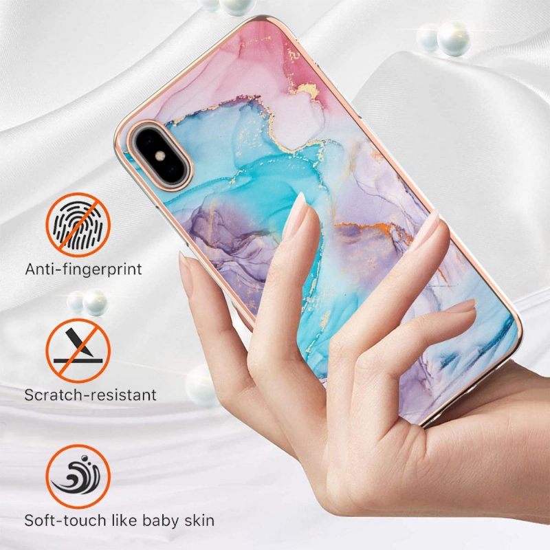 Hoesje voor iPhone XS Max Blauw Gekleurd Marmer