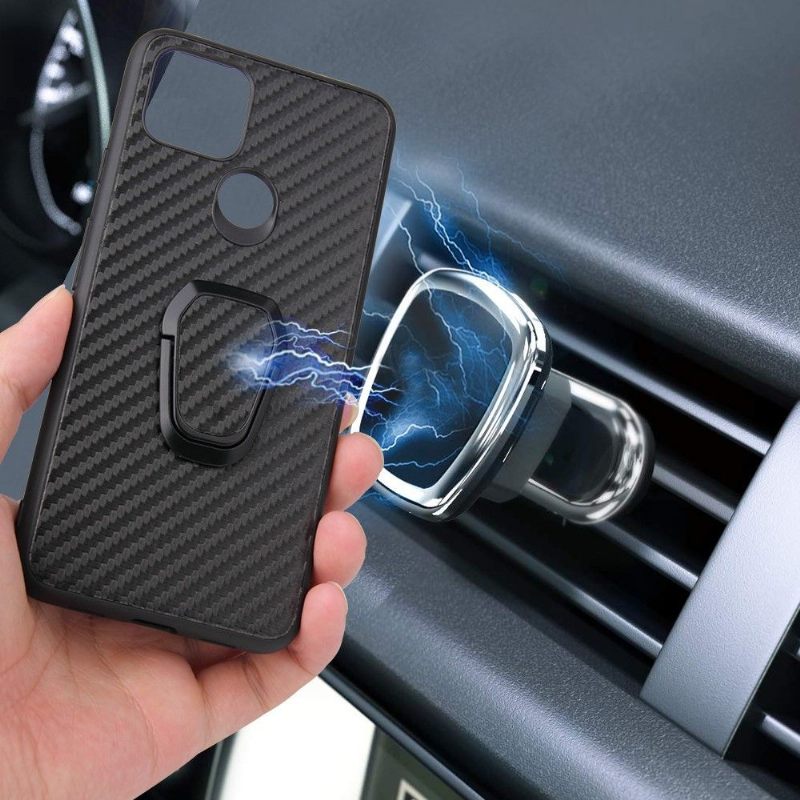 Hoesje voor Google Pixel 5 Koolstofvezeleffect Met Ring