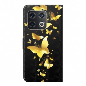 Folio-hoesje voor OnePlus 10 Pro Gouden Vlinders Illustratie