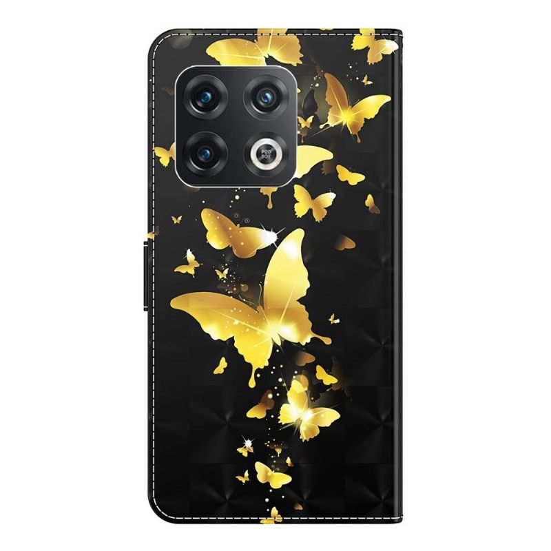 Folio-hoesje voor OnePlus 10 Pro Gouden Vlinders Illustratie