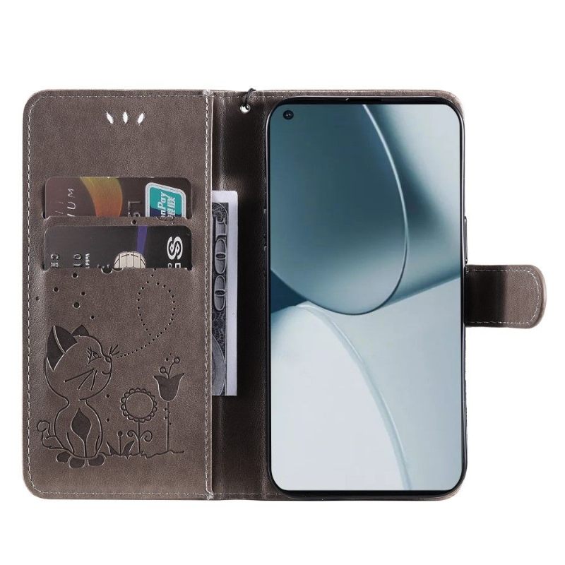 Leren Hoesje voor OnePlus 10 Pro Bescherming Kat Illustratie