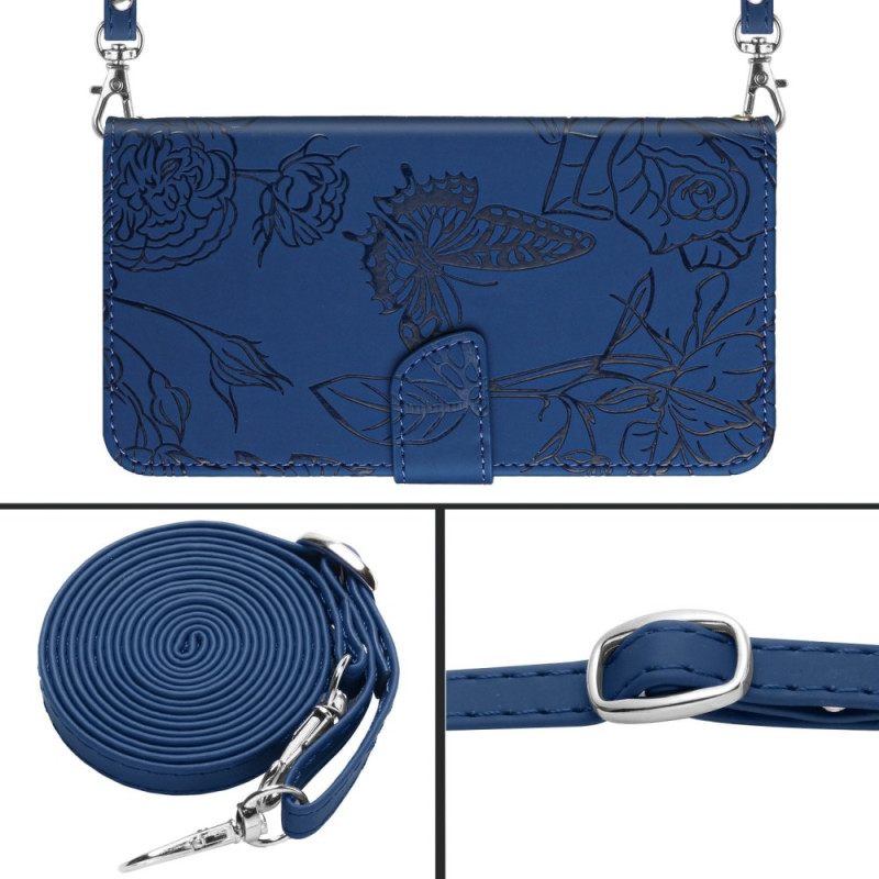 Flip Case Leren Realme C75 Crossbodytas Met Vlinderprint