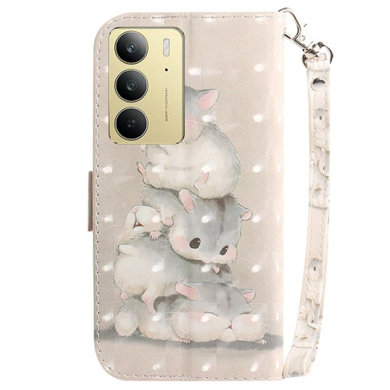 Flip Case Leren Realme C75 Sleutelkoord Met Hamsters