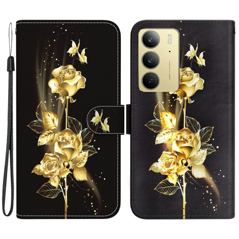 Folio-hoesje Realme C75 Gouden En Roze Vlinders