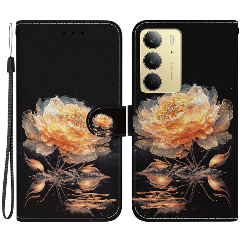 Folio-hoesje Realme C75 Telefoonhoesje Gouden Pioenroos