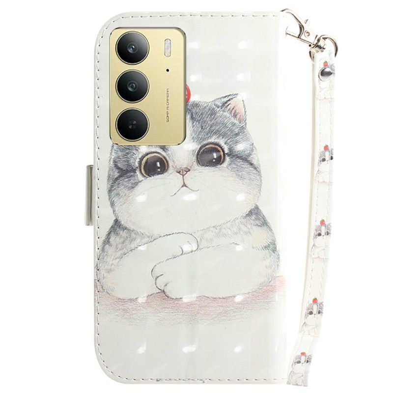 Leren Hoesje Realme C75 Bandje Met Kat En Aardbei