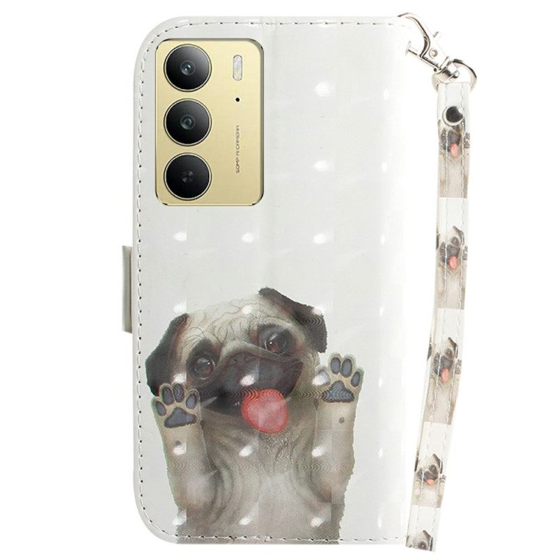 Leren Hoesje Realme C75 Mops Sleutelkoord Bescherming Hoesje