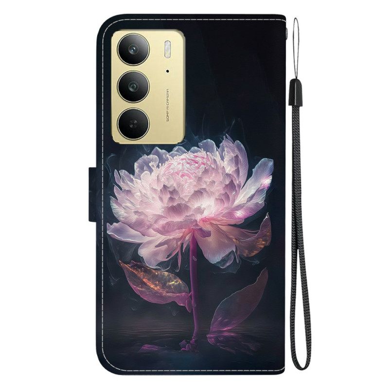 Leren Hoesje Realme C75 Paarse Pioenroos Bescherming Hoesje