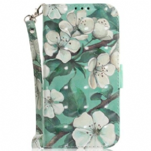 Leren Hoesje Realme C75 Sleutelkoord Met Aquarelbloemen Bescherming Hoesje