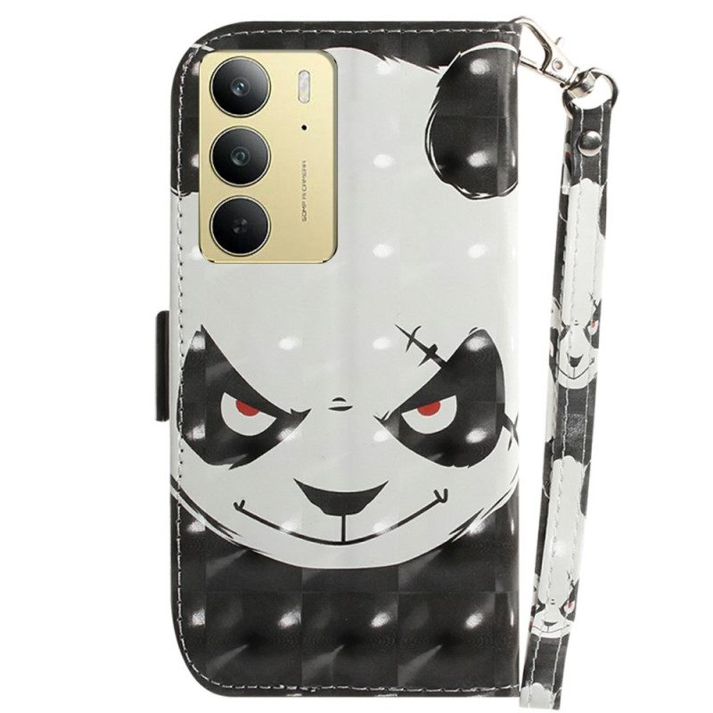 Leren Hoesje Realme C75 Sleutelkoord Met Boze Panda Bescherming Hoesje