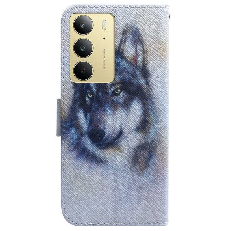 Leren Hoesje Realme C75 Wolf In Aquarel Bescherming Hoesje