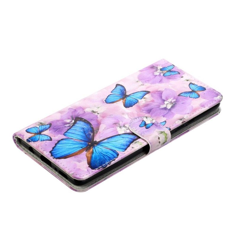 Flip Case voor Samsung Galaxy A42 5G Blauwe Vlinders En Bloemen