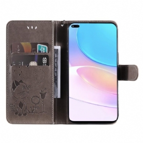 Leren Hoesje voor Huawei Nova 8i / Honor 50 Lite Bescherming Kattenillustratie