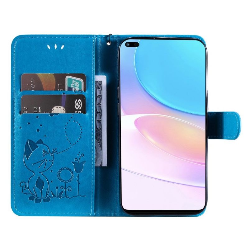 Leren Hoesje voor Huawei Nova 8i / Honor 50 Lite Bescherming Kattenillustratie
