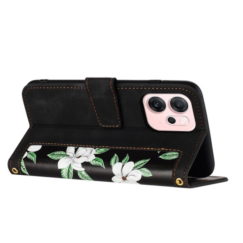Bescherming Hoesje Oppo Reno 14 5g Bloemendesign Met Bandje